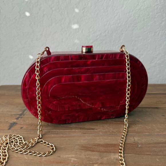 Women's Vici Juliette Red Marble Acrylic Hard Case Clutch Crossbody NEW - Picture 2 of 8